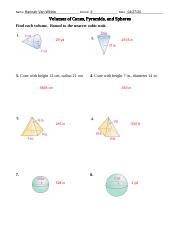 volume of pyramids cones and spheres worksheet