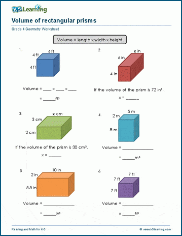 Volume of rectangular prisms worksheets | Worsheets library
