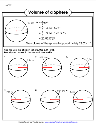 volume of sphere worksheet