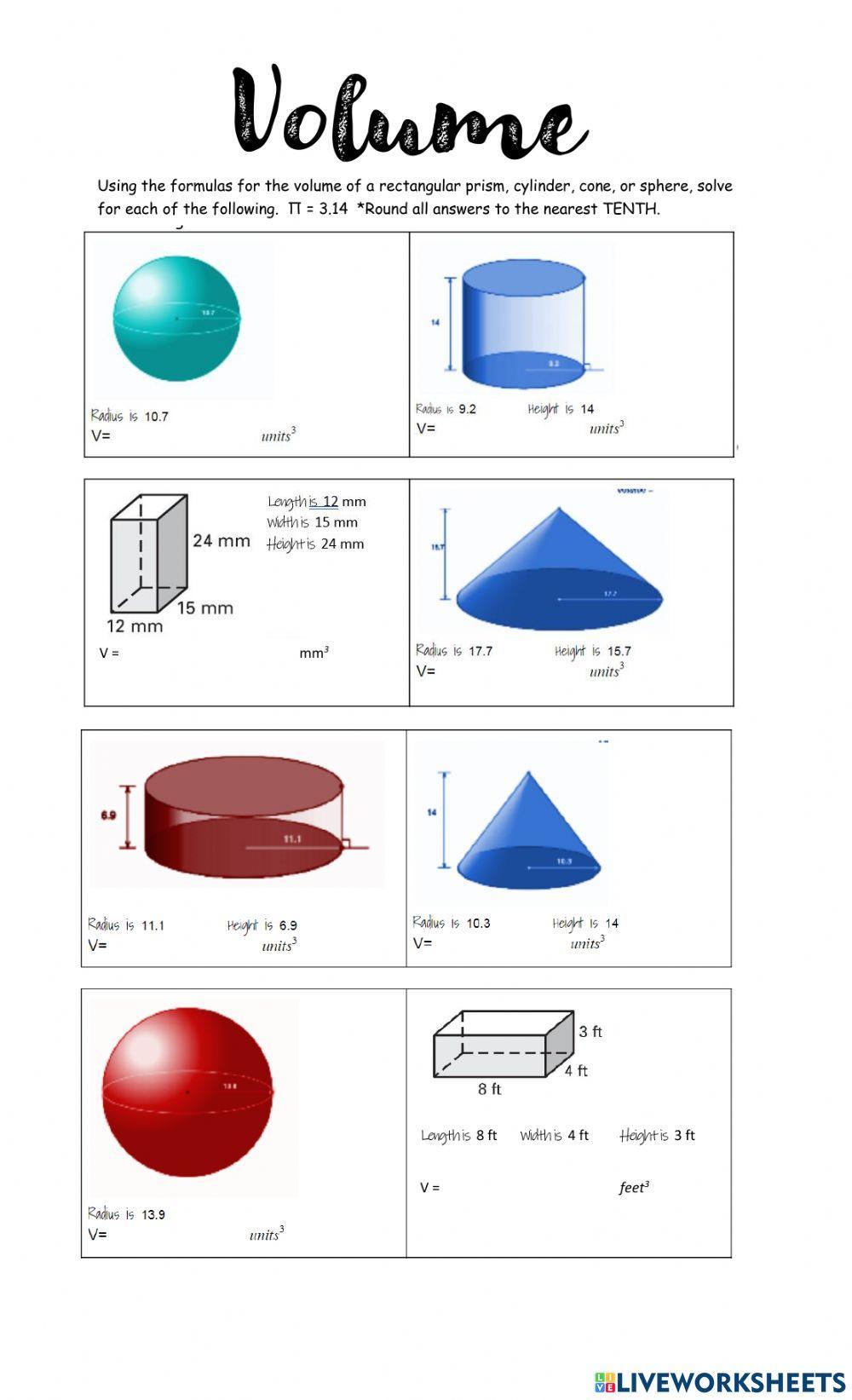Prisms, Pyramids, Cylinders, Cones, and Spheres Worksheets Worksheets