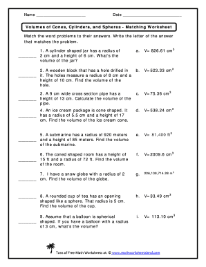 volume of spheres cones and cylinders worksheet