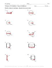 volume of spheres cones and cylinders worksheet
