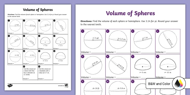 volume of spheres worksheet answers