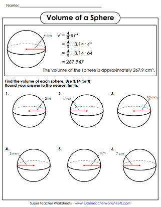 volume of spheres worksheet