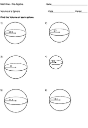 volume of spheres worksheet