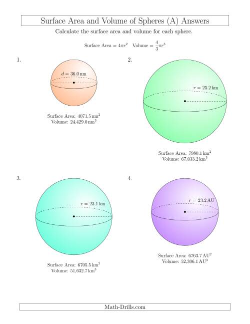 Volume and Surface Area of Spheres (One Decimal Place) (A)