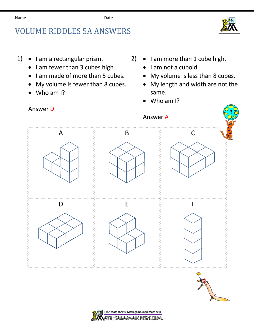 5th Grade Volume Worksheets