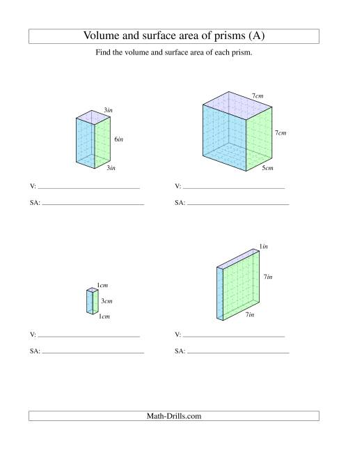 Volume and Surface Area of Rectangular Prisms with Whole Numbers (A)