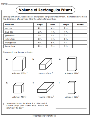 Volumes of Rectangular Prisms: Worksheets