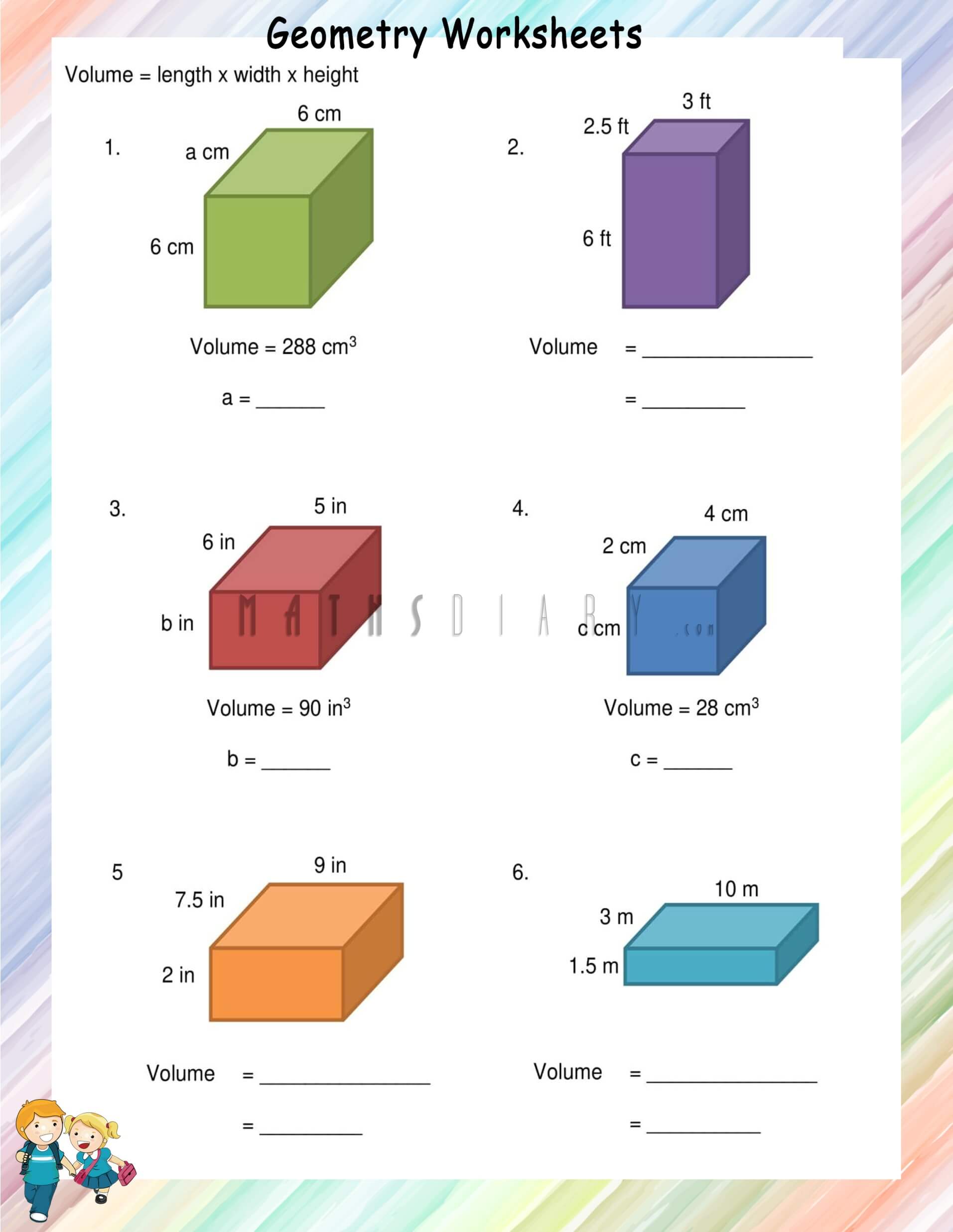 Volume of rectangular prisms and cubes - Math Worksheets ...
