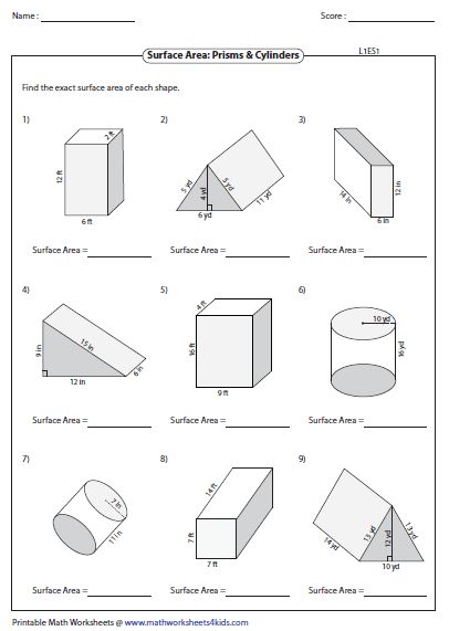volume surface area worksheet
