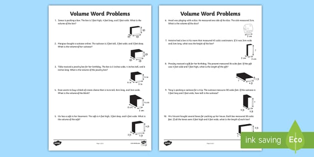 Volume of Rectangular Prisms Word Problems (teacher made)