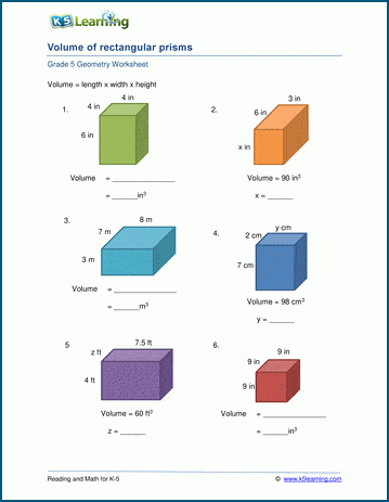 volume worksheet 7th grade