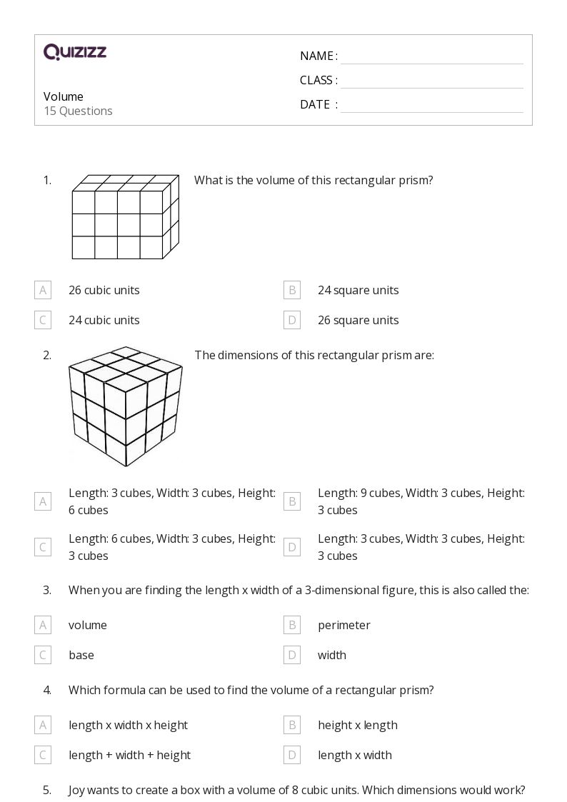 volume worksheet for 5th grade