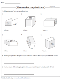 Volume of a Rectangular Prism Worksheets