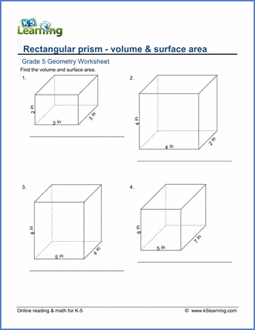 Grade 5 Math Worksheets: Volume &  surface area of rectangular ...