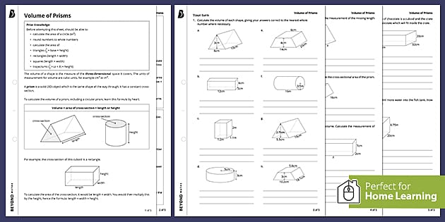 volumes of prisms worksheet