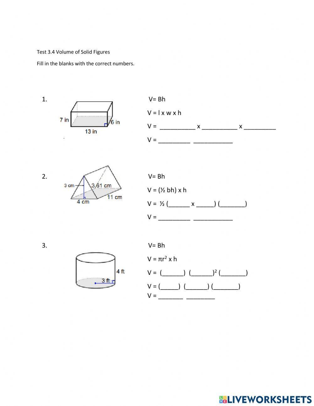 Volume of Solid Figures worksheet | Live Worksheets - Worksheets Library