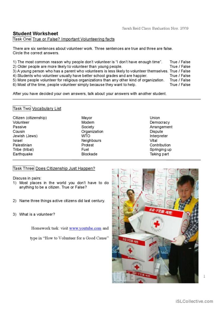 Volunteering : English ESL worksheets pdf &  doc