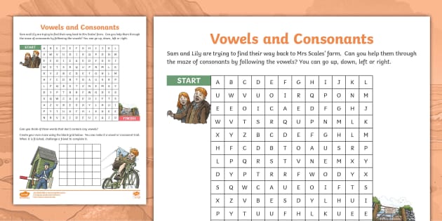Vowels and Consonants Maze Worksheet (teacher made) - Twinkl