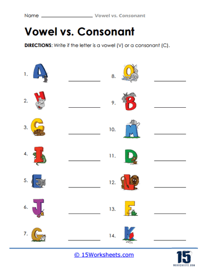 Vowels vs. Consonants Worksheets - 15 Worksheets Library