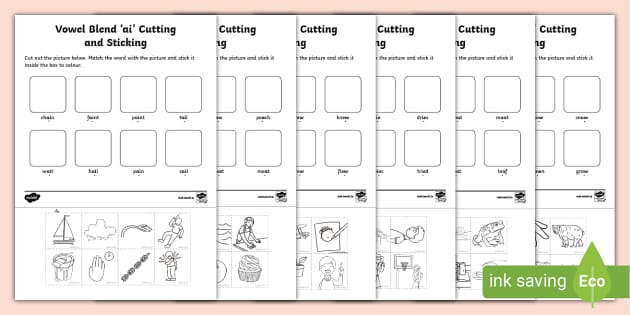 Vowel Blends Cutting and Sticking Activity Pack - Twinkl