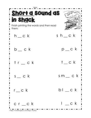 a as in back Worksheets