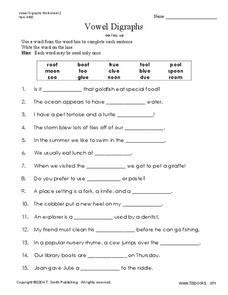 Vowel Digraphs Worksheet for 2nd - 4th Grade | Lesson Planet