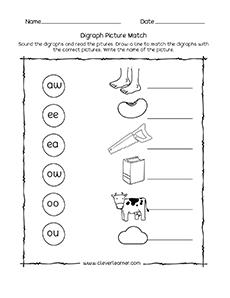 Free vowel digraph worksheets for preschool children SET 1
