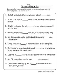 Vowel Digraphs Worksheet