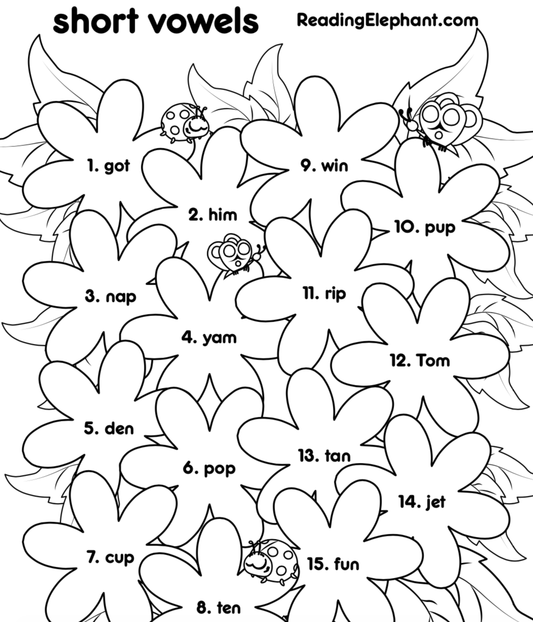 Short Vowel Worksheets for Kindergarten (Flowers pdf) - Reading ...