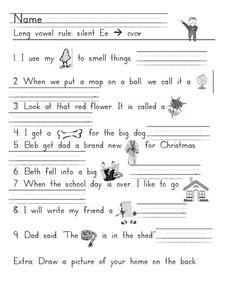 Long Vowel Rule: Silent Ee Worksheet for 1st - 3rd Grade | Lesson ...