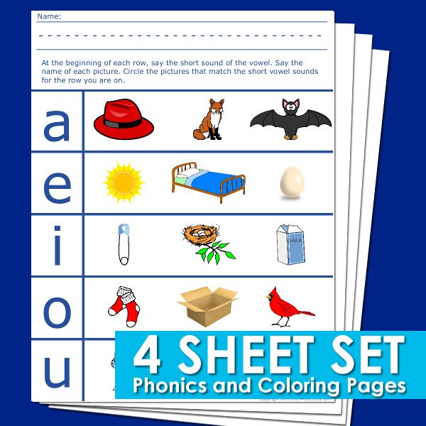 Phonics Worksheets for Vowel Sounds - Instant Download!