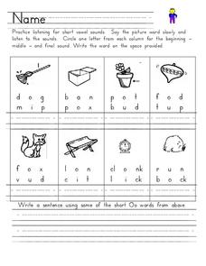 vowel worksheet 1st grade