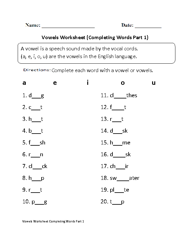 vowel worksheet for
