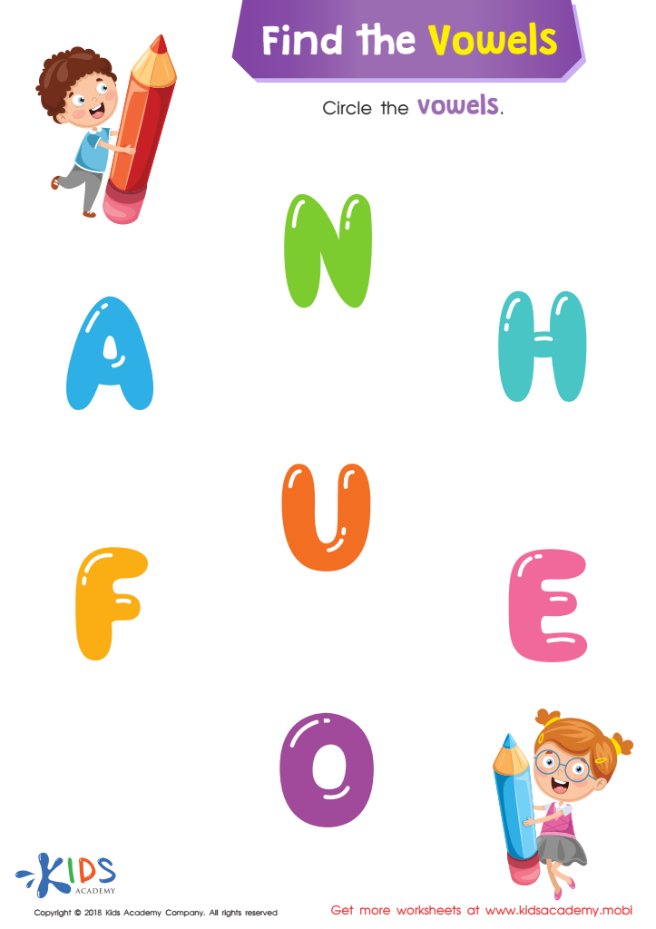 Find the Vowels Worksheet: Free Reading Printable PDF for Kids
