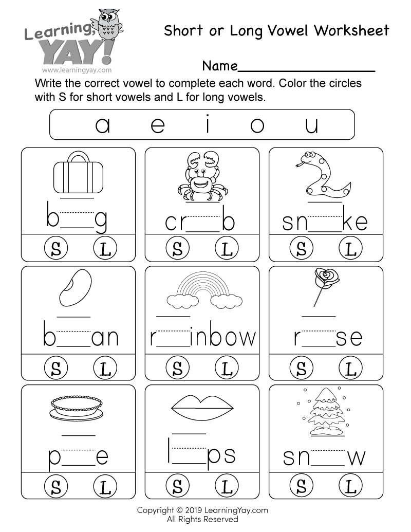 vowel worksheet for