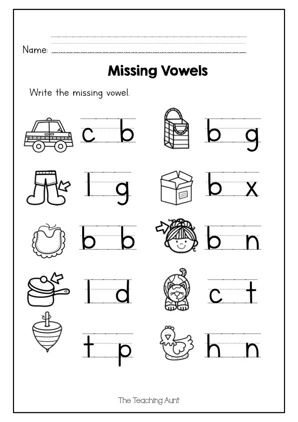 Missing Vowel Worksheets for Kindergarten - The Teaching Aunt ...