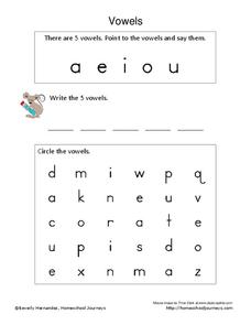 Vowels Worksheet for Pre-K - 1st Grade | Lesson Planet