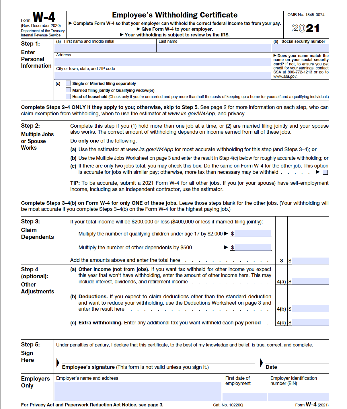 w 4 form worksheet