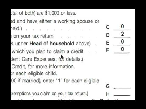 Personal Allowance Worksheet E thru H: W-4 Tax Form
