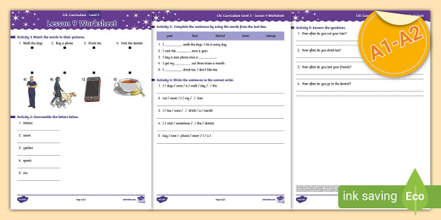 ESL Curriculum Level 3, Lesson 9 Worksheet (teacher made)