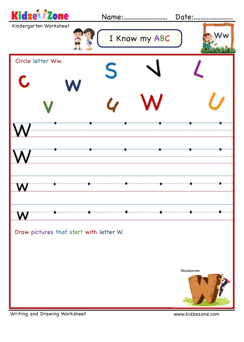 Kindergarten Letter W Writing worksheet - KidzeZone