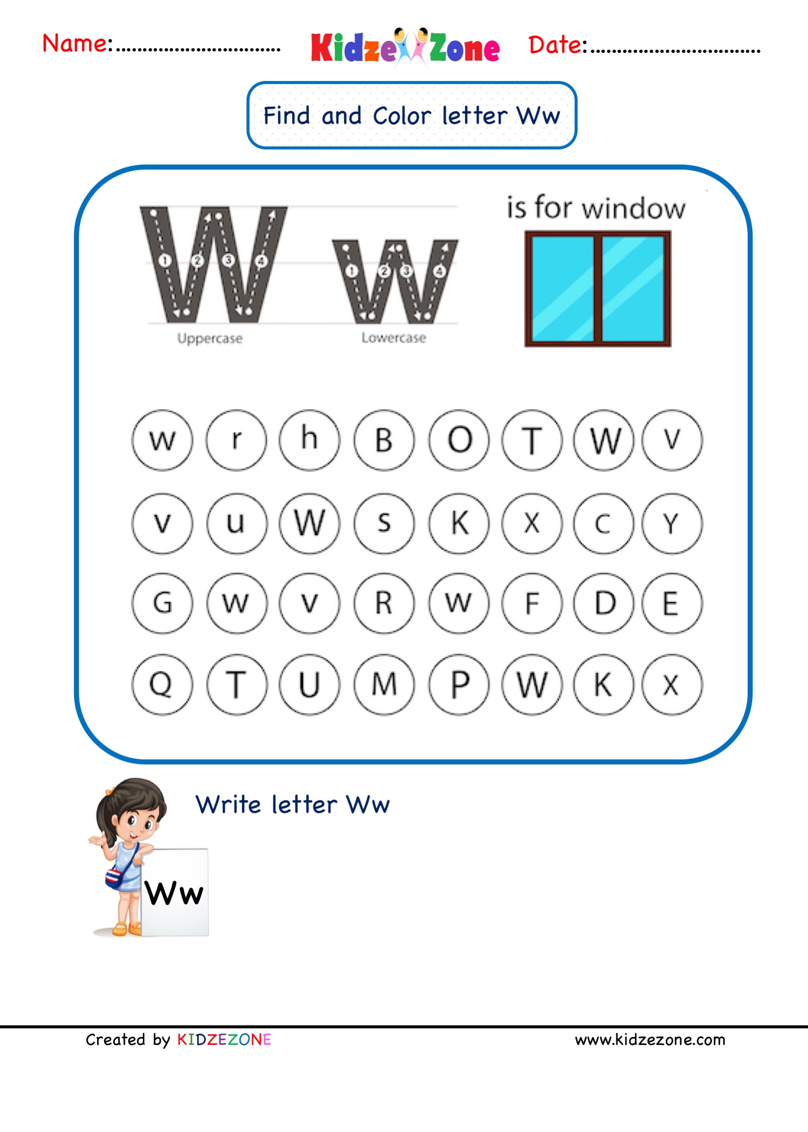 w worksheet for kindergarten