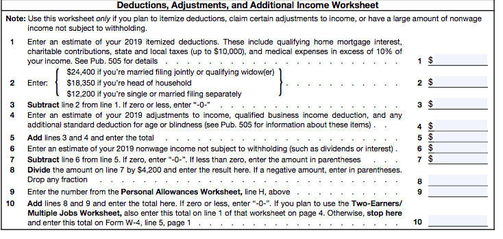 w4 worksheet calculator