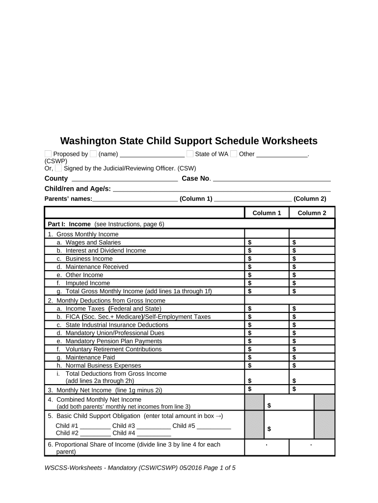 Washington state child support worksheet fillable: Fill out &  sign ...