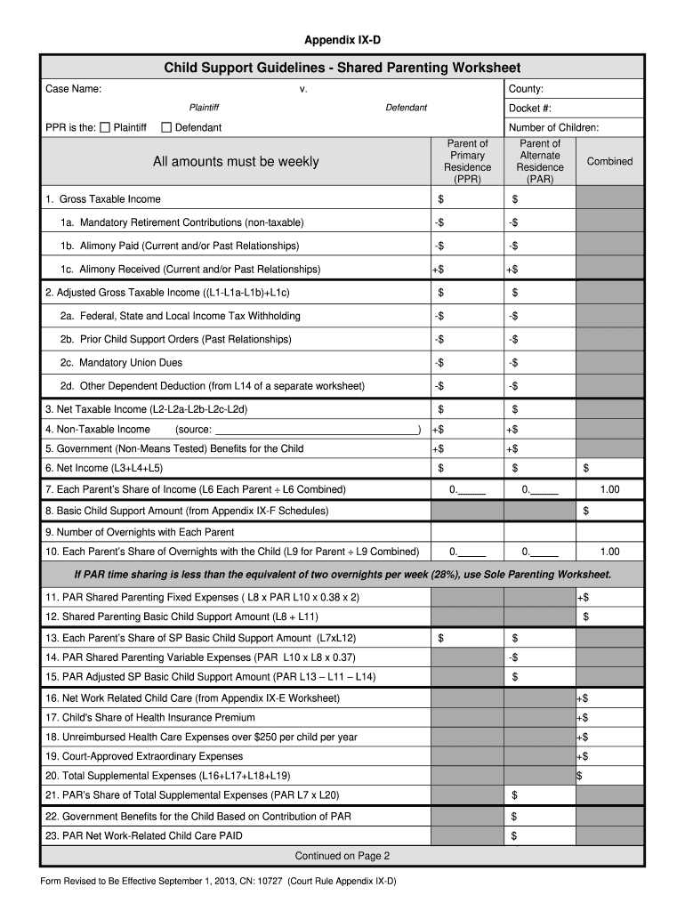 wa state child support worksheet