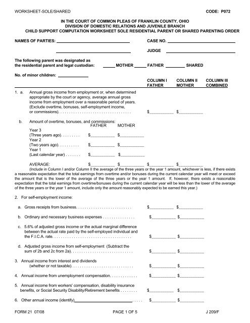 wa state child support worksheet