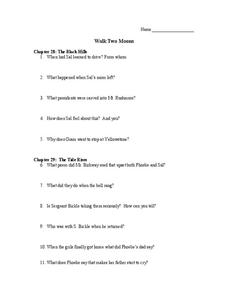 Walk Two Moons Worksheet for 6th - 9th Grade | Lesson Planet
