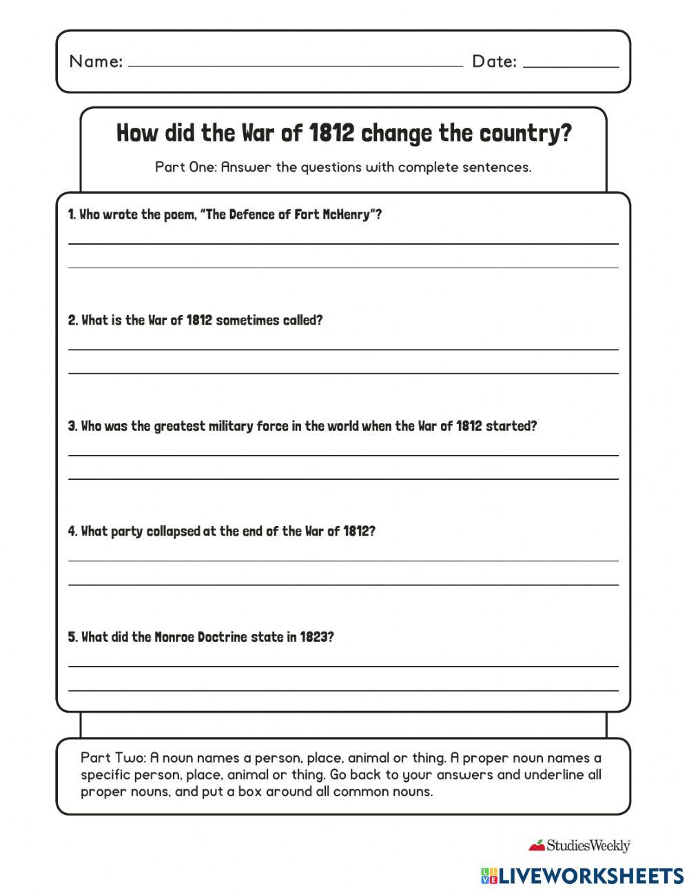 Free war of 1812 worksheet Download - War Of 1812 Worksheet 20 
